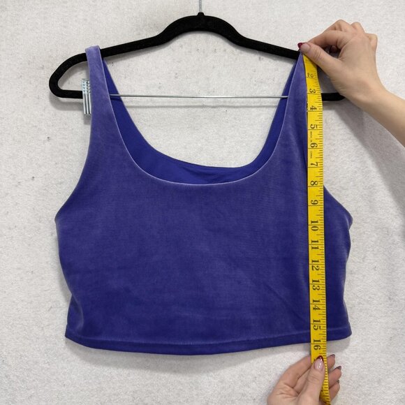Athleta Sports Bra Womens Large Purple Velour Scoop Neck Twist Back Yoga Top - Picture 2 of 7